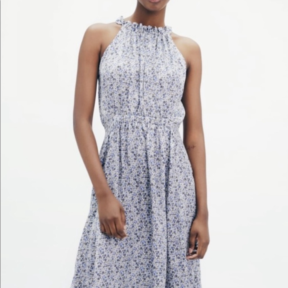 Zara floral print halterneck midi satin dress